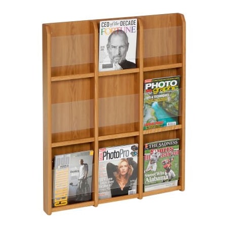 Wooden Mallet 9 Magazine/18 Brochure Oak & Acrylic Wall Display - Medium Oak LM-12MO